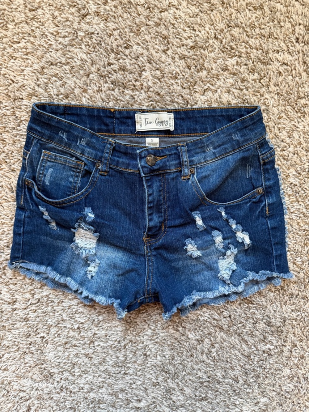 Women's Dark Blue Distressed Denim Shorts